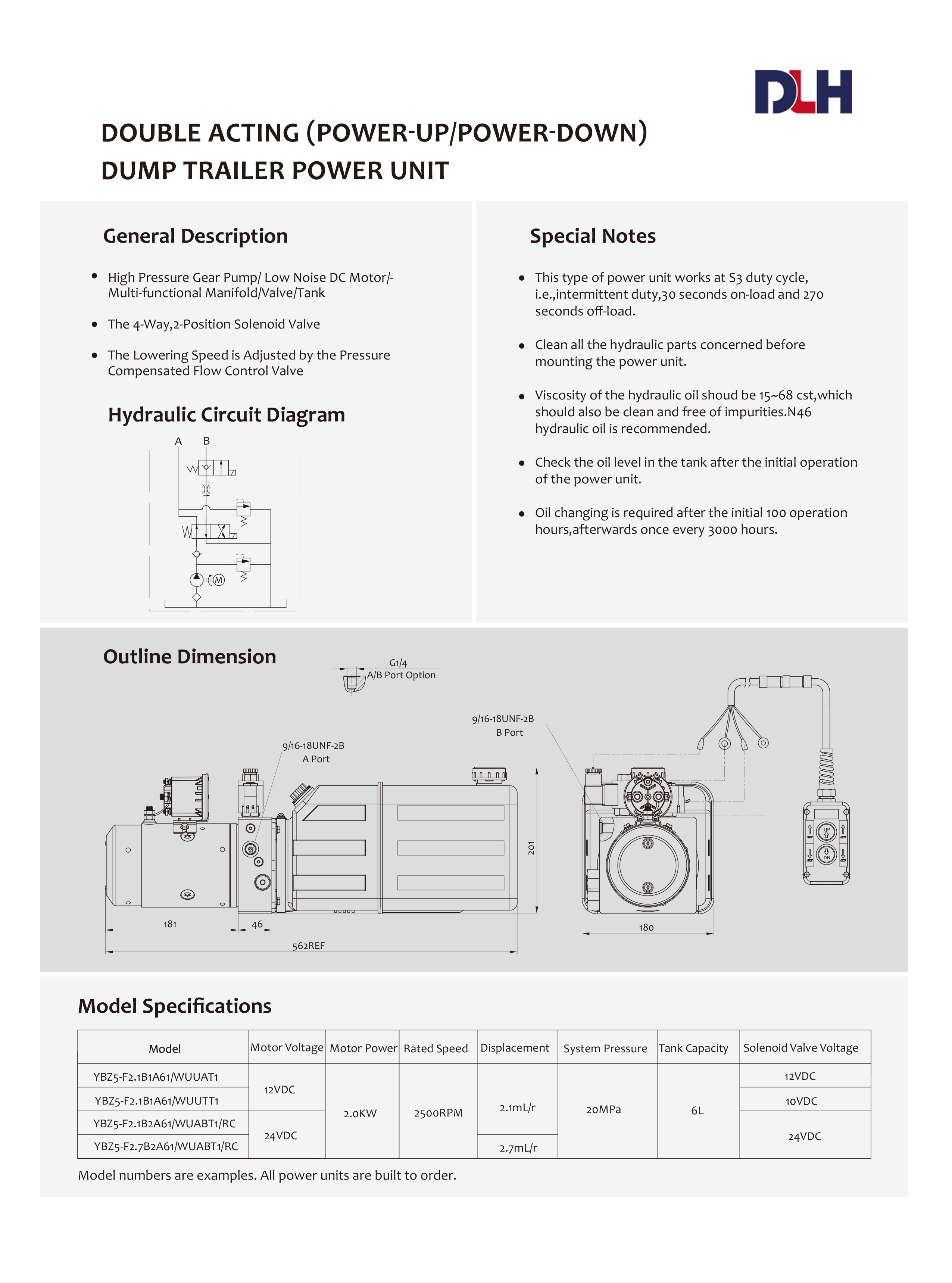 Double Acting (Power-UP/Power-Down) Dump Trailer power Unit