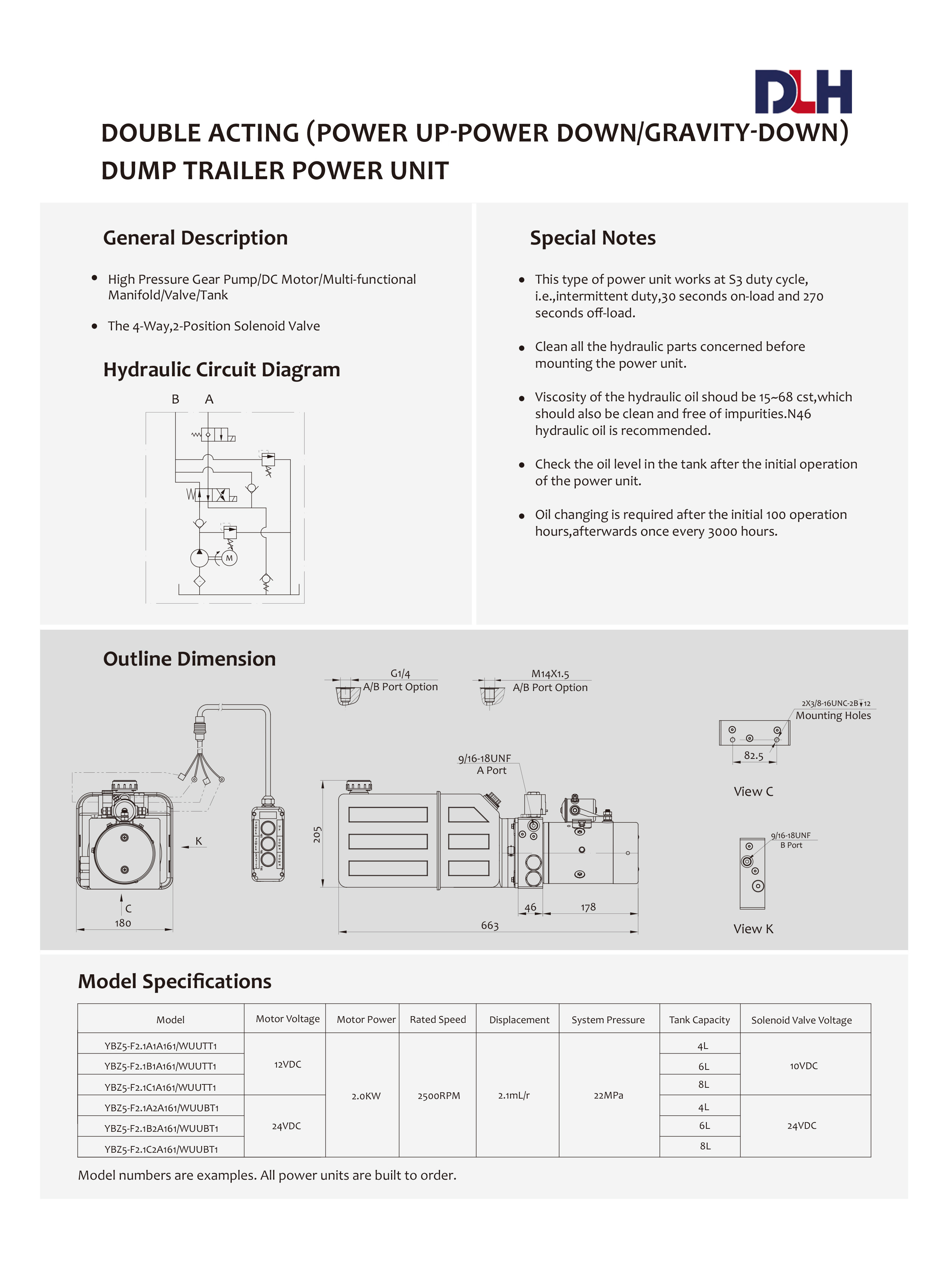 Double Acting (Power-UP/Power-Down) Dump Trailer power Unit