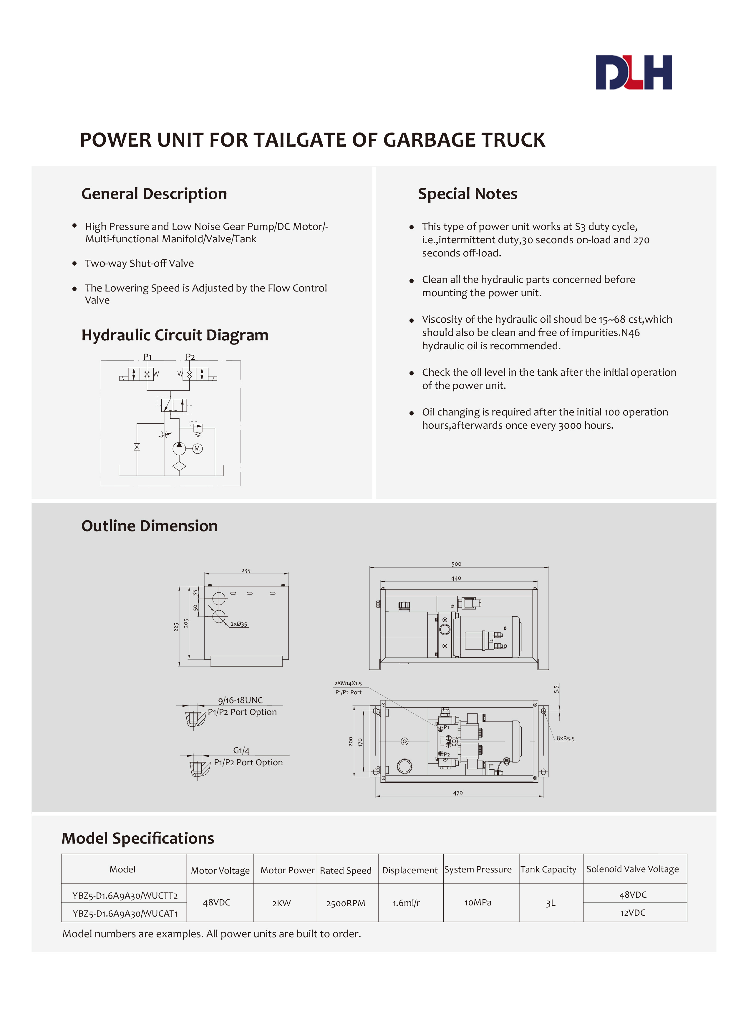 Power Unit for Tailgate of Garbage Truck